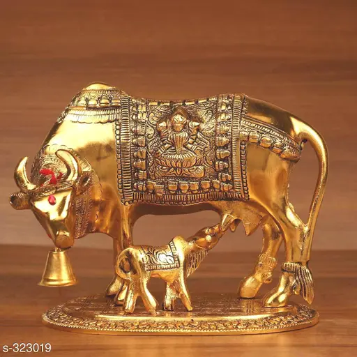 Metal Good Luck Holy Cow with Calf Statue/Metal Cow with Calf for Home Decor/Spiritual Showpiece Figurine Sculpture Vastu Decorative Handmade Home Office Showpiece Gifts