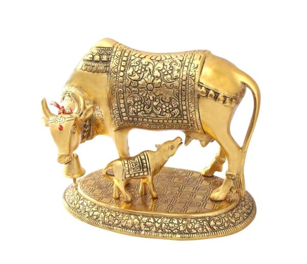 Metal Good Luck Holy Cow with Calf Statue/Metal Cow with Calf for Home Decor/Spiritual Showpiece Figurine Sculpture Vastu Decorative Handmade Home Office Showpiece Gifts - Image 2