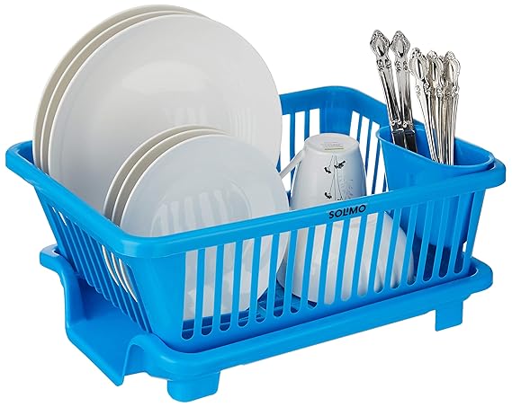 Plastic Dish Drainer and Drying Rack for Kitchen Blue