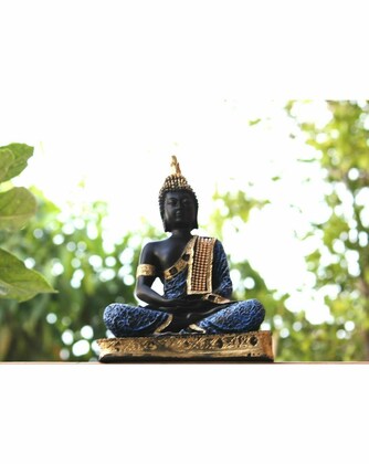 Sitting Handmade Blue and Gold Meditating Buddha for Mindful Spaces Buddha Idol Statue Showpiece for Homedecor Decoration Gift Gifting Items (Polyresin) - Image 3
