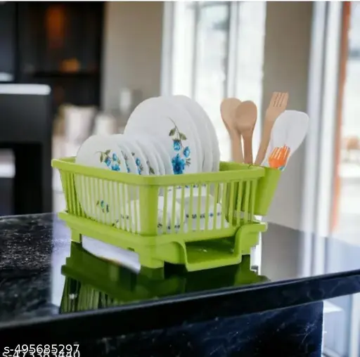 Small size 3 in 1 dish rack for utensils drying 1 pcs green