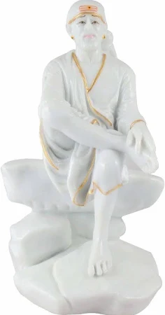 SAI AMRUT Sai Baba Murti Marble Dust Idol Statue for Pooja (White) (3.5 Inch)