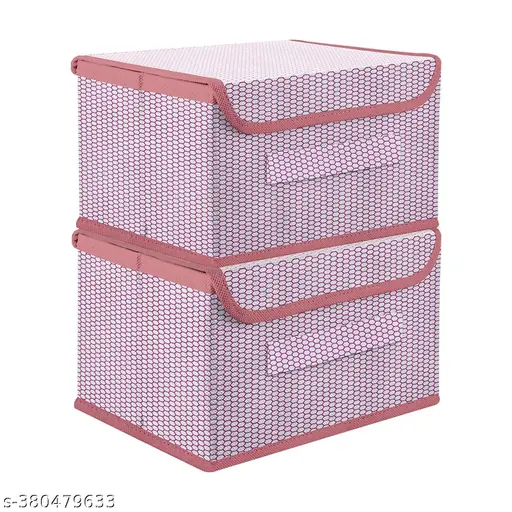 Set of 2 Foldable Storage Baskets with Lid – Wardrobe & Toy Organizer (Light Pink)