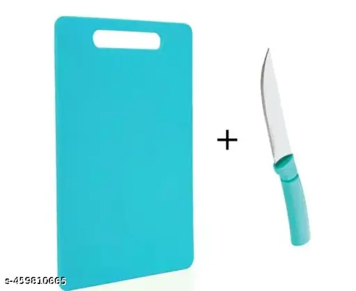 Premium Plastic Turquoise Blue Cutting/Chopping Board With Sharp Knife Free (Fruit & Vegitable)