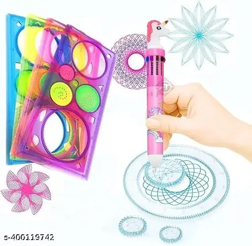 Geometric Ruler and Unicorn Pen Ten in One| Art & Craft Sets School Stationery Return Gift for Children Kids Students (2 Scale+ Pen)
