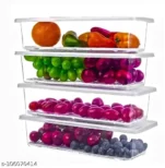 4 Pcs Fridge Organizer with Removable Drain Plate and Lid Stackable Fridge Storage Containers Plastic Freezer Storage Containers for Fish, Meat, Vegetables, Fruits (White)
