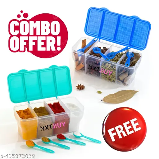 NXTBUY PACK OF 2, or 4in1 Container, Spice Up Your Kitchen Organization with Fridge Storage Pickle, Masala, and Spice Box kitchen container container for kitchen kitchen organiser air contnar box single piece dryfruit box multi container masala box spice box dryfruit box ( Pista & Blue )