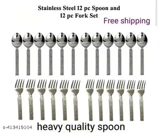 PURE STAINLESS STEEL SPOON AND FORK PACK OF 24 PCS 12 PCS SPOON AND 12 PCS FORK COMBO PACK