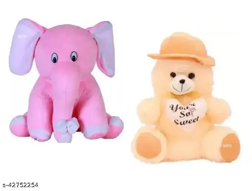White Elephant & Cream Cap Soft Toy For Kids, Children & Girls Playing Teddy Bear In Size Of 26 & 32 cm