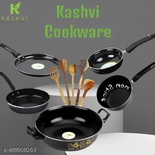 5-Piece Non-Stick Kishi Cookware Set with Spoon Set (Kadhai, Saucepan, Frying Pan, Tadka Pan, Dosa Tawa)