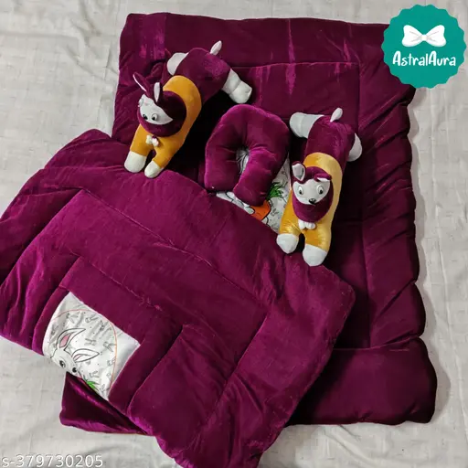 Rabbit Baby Blanket Set (WINE)
