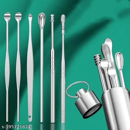 Scheibe 6 Pcs Ear Wax Cleaner – Resuable Ear Cleaner Tool Set with Storage Storage Leather Pouch – Ear Wax Remover Tool Kit with Ear Curette Cleaner