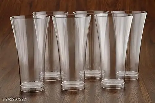 6 Pcs Round Long Unbreakable Transparent BPA Free Food Grade Plastic Fiber Drinking Water Glass Set, Juice Glass, Cocktail, Lassi, Soda, Milkshake, Beer Glass, Wine Glass Set