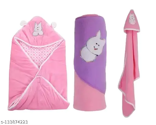 Naman New Born Baby Blanket Baby wrapper/ Baby Bath Towel Baby Care Super soft Designer Gift Set AC Blanket Baby boys, Baby Girls All Season Sleeping Bag Pack Of 3