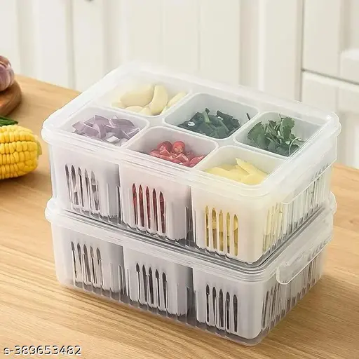 ROHAN Fridge Storage Boxes Freezer Storage Containers, Container for Kitchen Storage Set, Storage in Kitchen, Vegetable Storage, Draining Crisper Refrigerator Food (Pack Of 1) 2200 ml