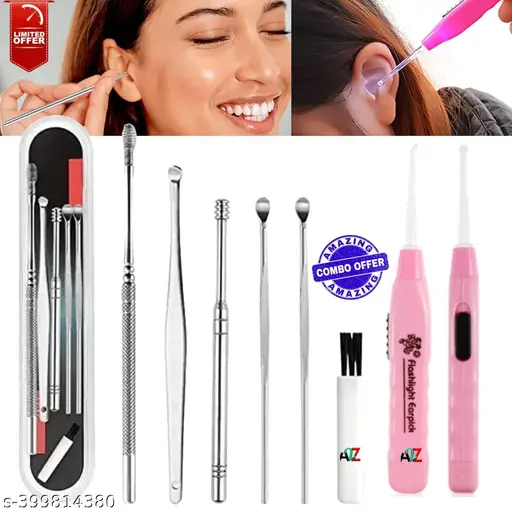 SULAGO Ear Wax Cleaner 6Pcs + LED Ear Cleaner, Ear Cleaning Tool, Ear Wax Remover Tool Kit, Ear Buds, Ear Cleaner Tool, Ear Wax Removal, Combo (1+1)