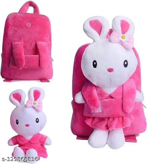 Combo Pack Of 2 Konggi Rabbit & Angel baby Bag Velvet Kids School Bag Lightweight Nursery/ Play Class /Picnic/ Carry Baby Travelling Bag & Backpacks 2 to 5 Year Age.