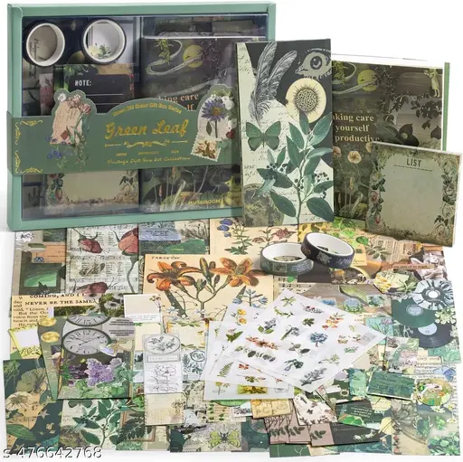 232 Pcs Scrapbook kit, Junk journal kit With Journaling Supplies, Scrapbook Paper, A6 Grid Notebook, Washi Stickers, Washi tape, Scrapbook kit Craft DIY Gift Set (Nature)