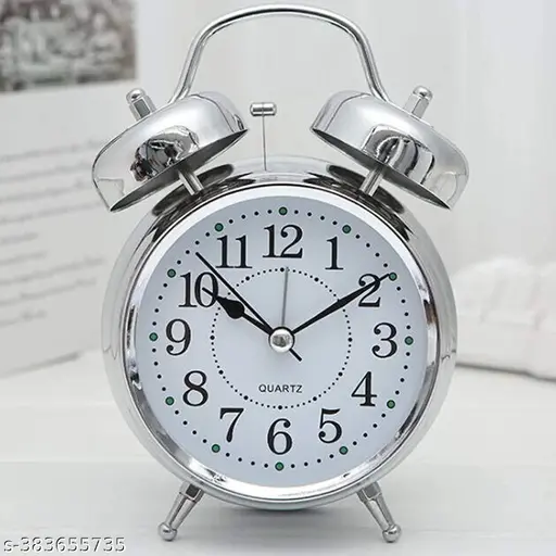 ARLETTE Twin Bell Silver Clock Table Alarm Clock with Night LED Light Display Alarm Clock for Bedroom Heavy Sleepers Kids and Students Alarm Clock Non-Ticking (Silver)icking (Silver)
