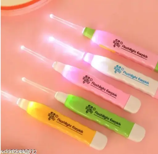 Cleaning Ear Care,Kid Baby Safe LED Flashlight Earpick Luminous Visible Ear Spoon Earwax Remover Curette Cleaning Earpick Ear Safety Cleaner Flashlight Reusable (Pack of 3)