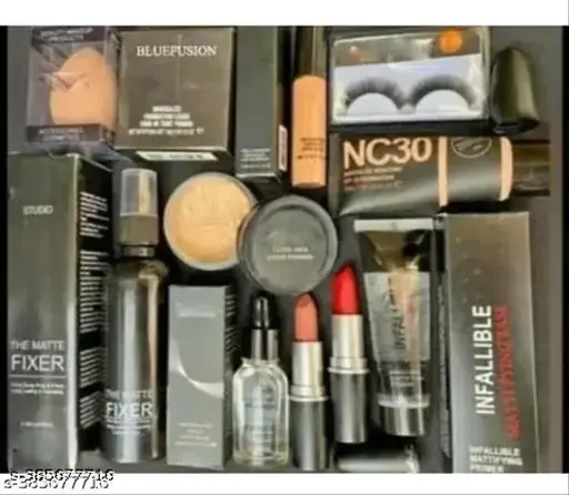 Face Makeup Combo (Fixer | Essential Oil| Loose Powder | Concealer | Lipstick | Eyelashes | Blender Puff | Inflable Primer| Foundation | Makeup Combo