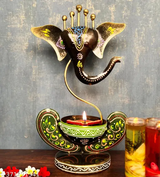Handicrafy Vinayaka/ Ganesha Ji / Iron Table Decorative showpiece Tealight Candle Holder / Diya Holder / Loban Dhoop / Incense Burner / Ganesha Tea Light Candle Holder for Dewali Decoration, Diwali Gift, Corporate Gift, Table Decor, Pooja Room Decor