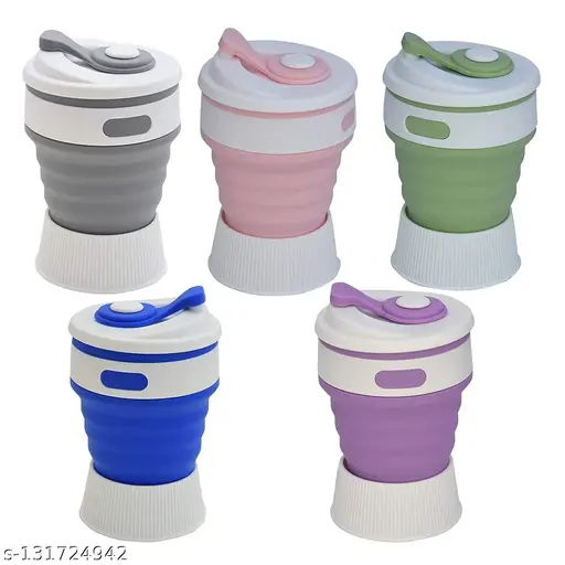 YESVIYA BPA Free Portable Collapsible Silicone Convenient Folding Travel Coffee Mug with Lids for Camping Hiking Outdoor (350 ML, Random Color)
