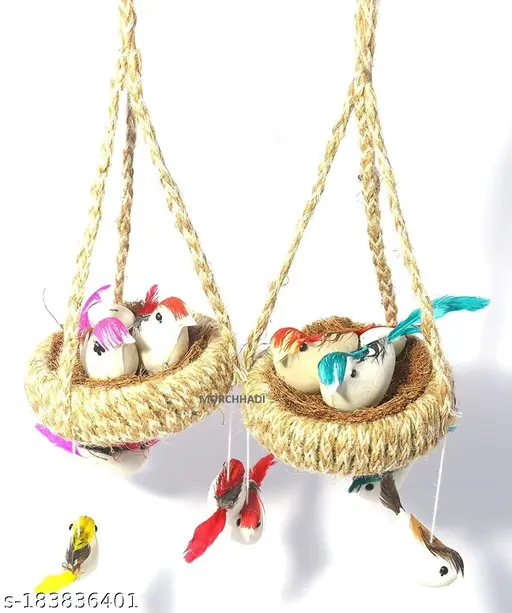 Morchhadi Handmade Positive Vibe Artificial Jute Balcony Hanging Birds Nest for Home, Balcony Décor, Gift (Pack of 2)