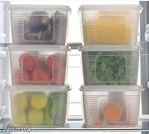 1800ML Transparent Fridge Storage Box | Airtight Food Organizer for Fruits, Vegetables, Meat & Fish | BPA-Free, Leak-Proof & Freezer Safe Plastic Container | Keeps Food Fresh Longer | Kitchen Organizer-PACK OF 6