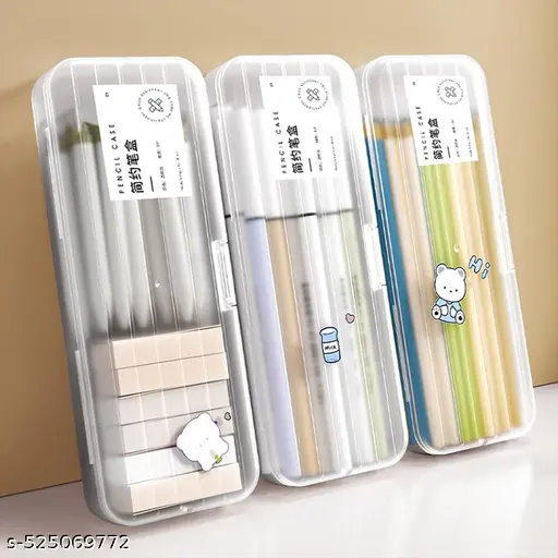 Transparent Plastic Storage Boxes with Hinged Lid – Ideal for Pens, Pencils, and Markers, Perfect for School Supplies and Office Organization Pencil Box For Kids 1 Pcs