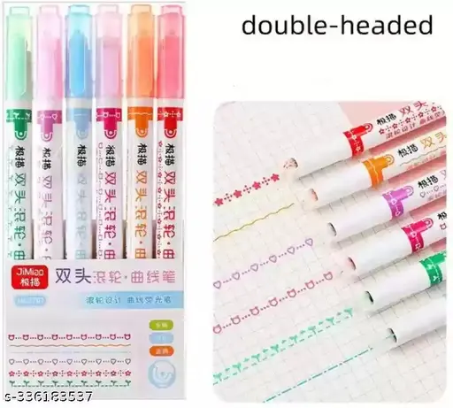6 Pcs Curve Highlighter Pen Set Outline Pens with 6 Different Curve Shape for Scrapbook Art Design, for highlighting of notes and for decoration of project files.