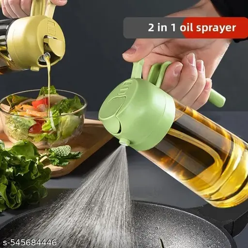 2 in 1 Oil Dispenser with Spray and Pour Function – 500ml Glass Kitchen Bottle with Smart Plastic Cap